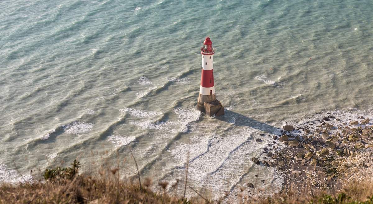 Beachy Head Lighthouse at the base of the cliffs of Beachy Head.