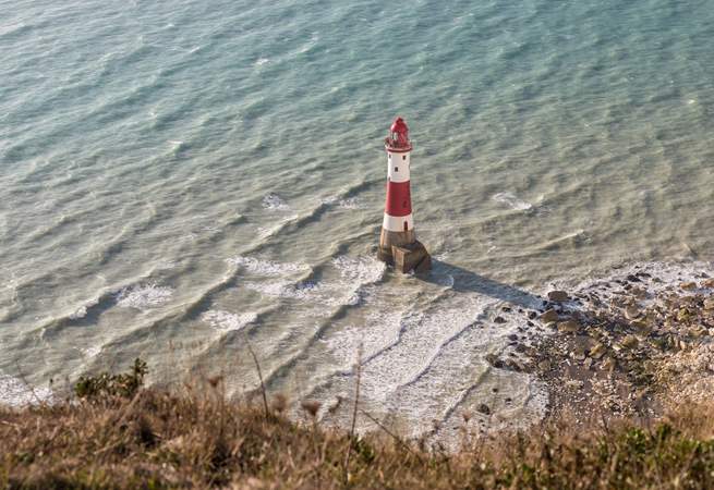 Beachy Head Lighthouse at the base of the cliffs of Beachy Head.