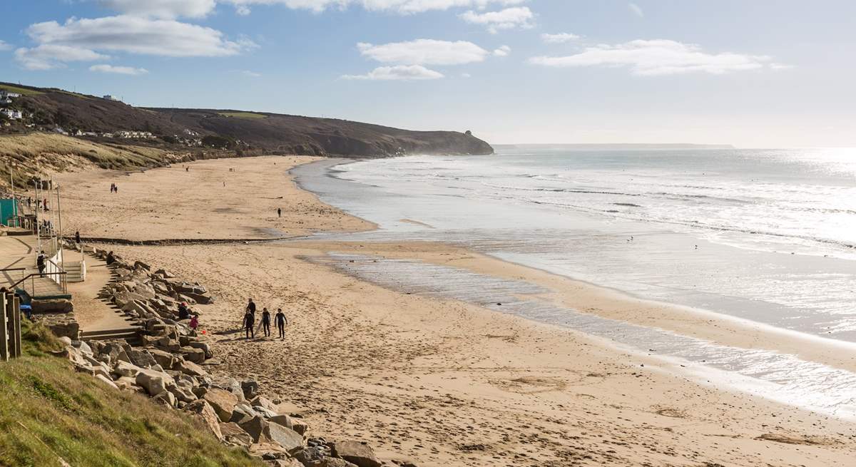 Praa Sands on the south coast is popular with walkers and surfers.