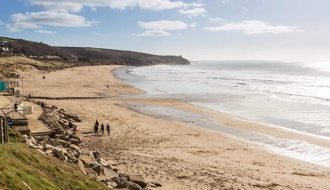 Praa Sands on the south coast is popular with walkers and surfers.