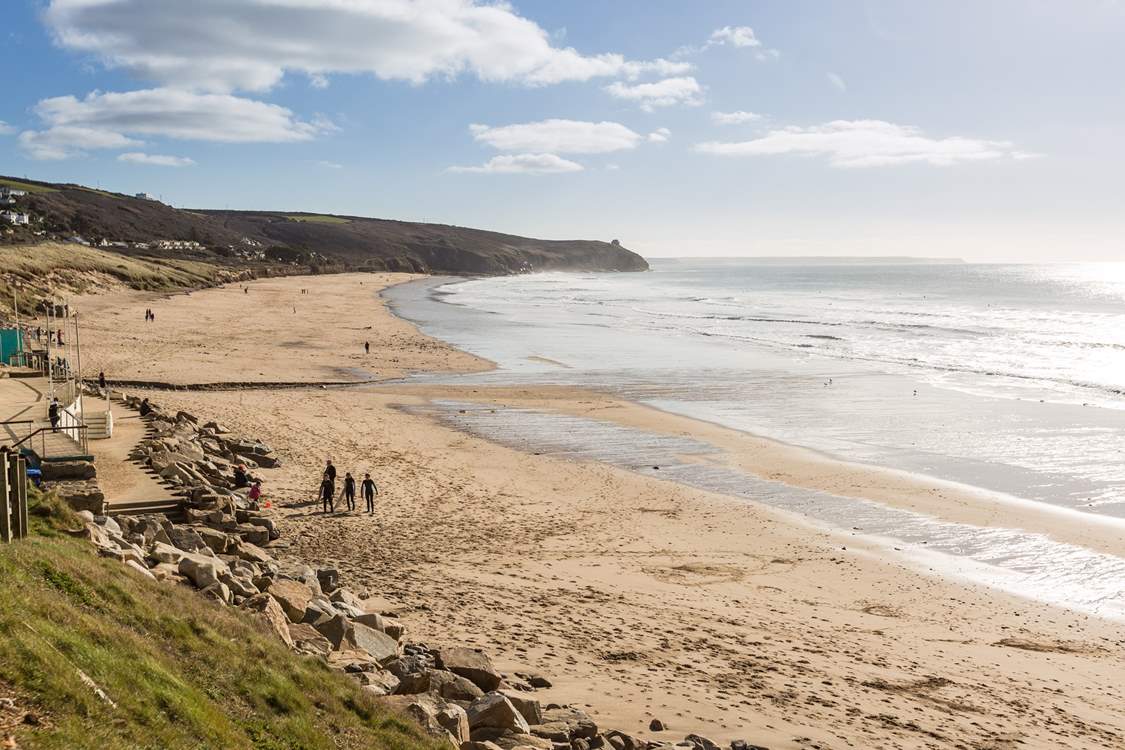 Praa Sands on the south coast is popular with walkers and surfers.