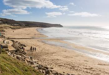 Praa Sands on the south coast is popular with walkers and surfers.