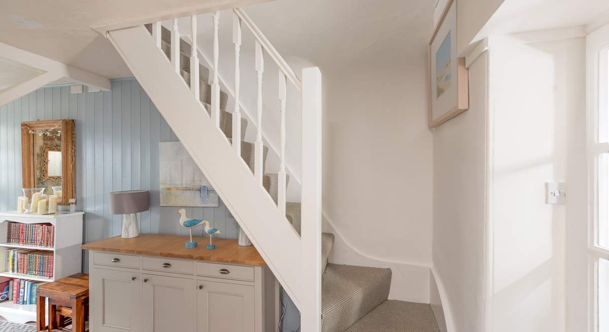 The stairs are typical of those in Cornish cottages and are narrow and steep in places. 