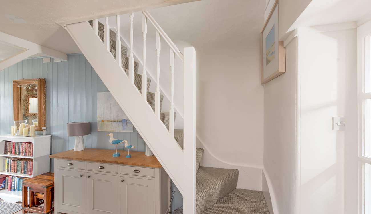 The stairs are typical of those in Cornish cottages and are narrow and steep in places. 