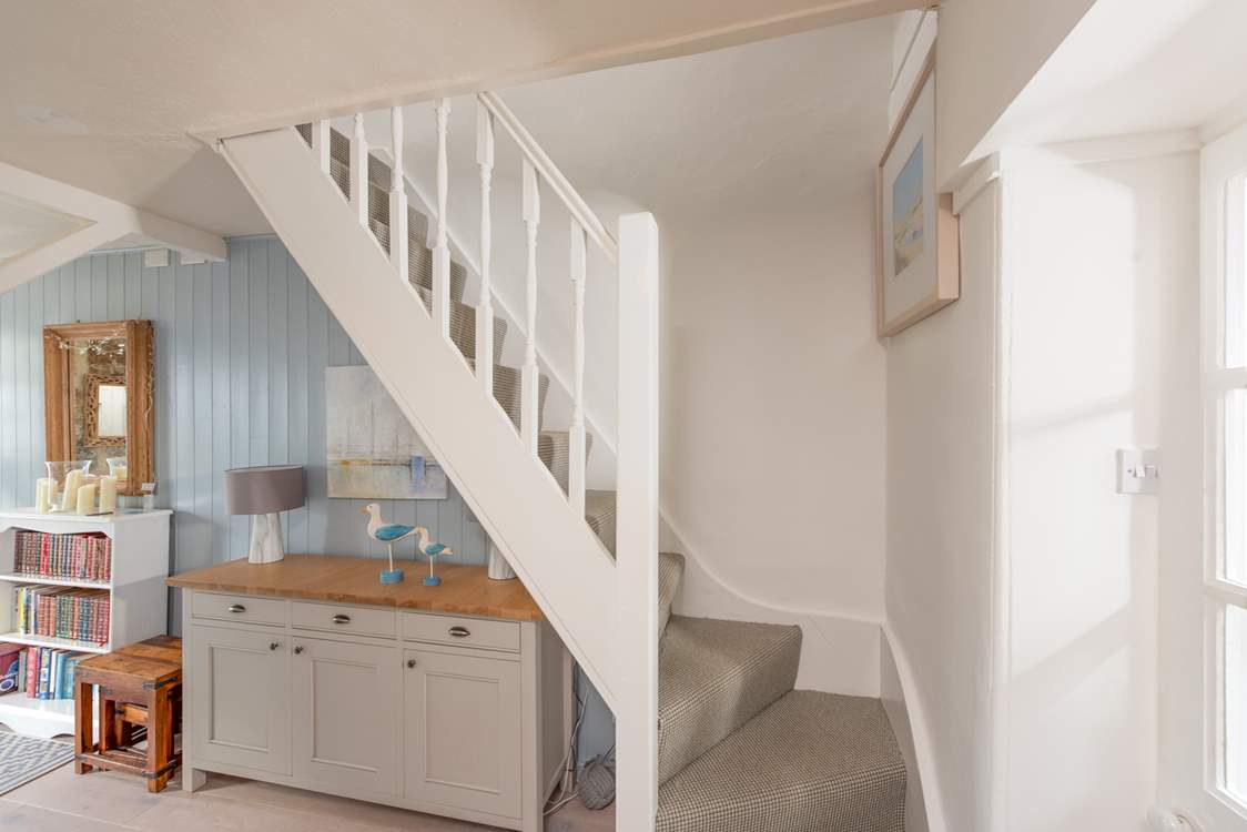 The stairs are typical of those in Cornish cottages and are narrow and steep in places.