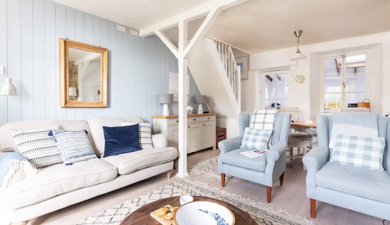 Tasteful furnishings in soft calming shades.