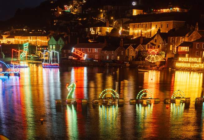 The beautiful harbour Christmas lights in Mousehole.