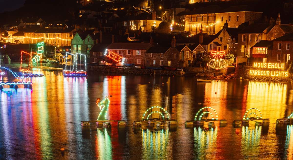 The beautiful harbour Christmas lights in Mousehole.