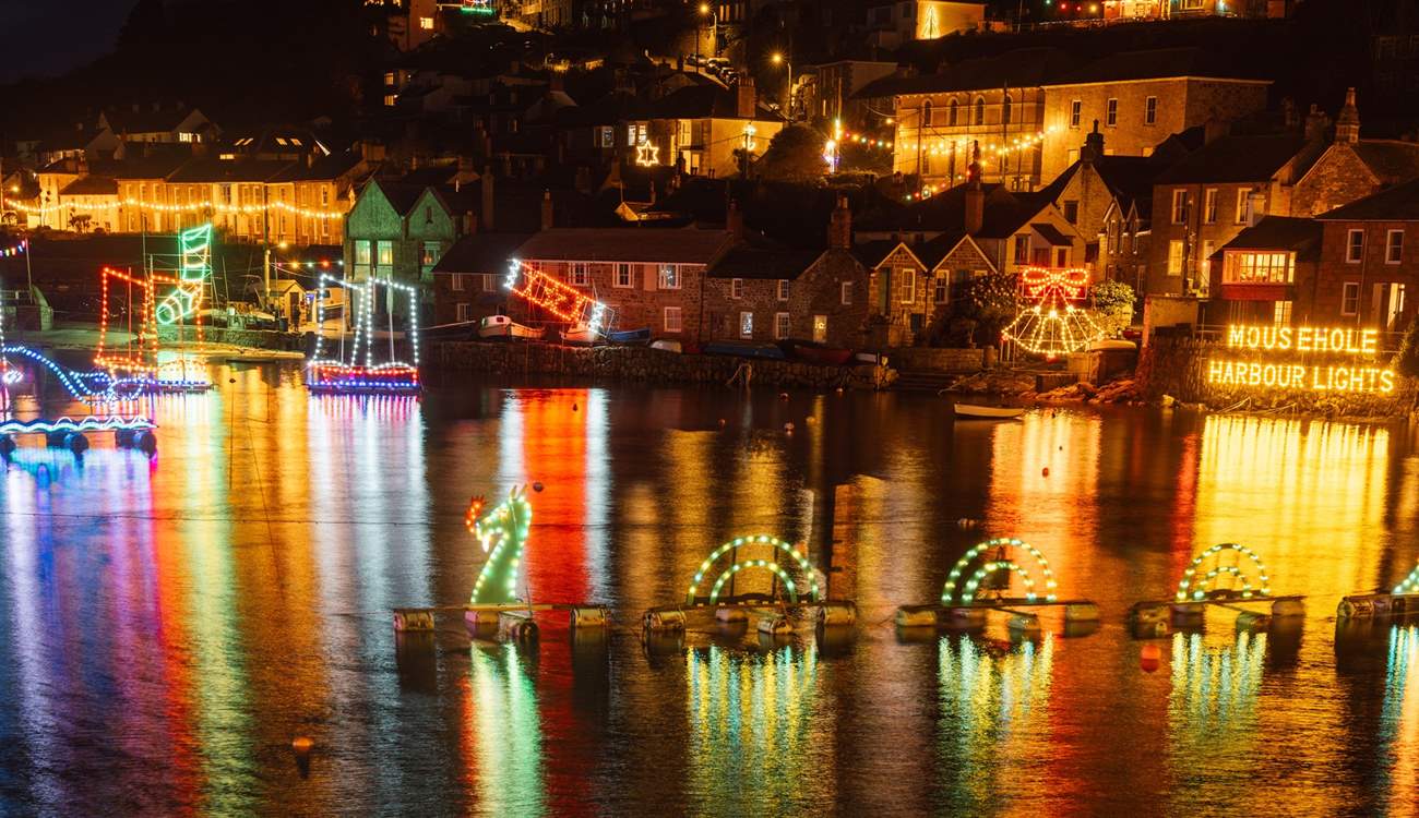 The beautiful harbour Christmas lights in Mousehole.
