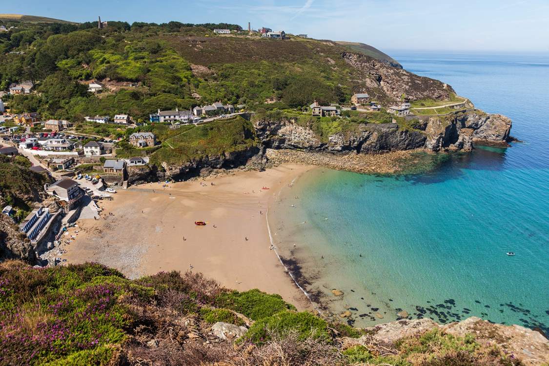 Trevaunance Cove at the bottom of St Agnes, perfect for learning to surf or just having fun in the water.