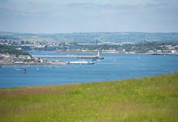 Views stretching over the River Tamar and out to sea, with the maritime city of Plymouth beyond and glimpses of Dartmoor in the distance.