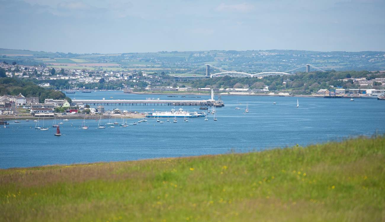 Views stretching over the River Tamar and out to sea, with the maritime city of Plymouth beyond and glimpses of Dartmoor in the distance.