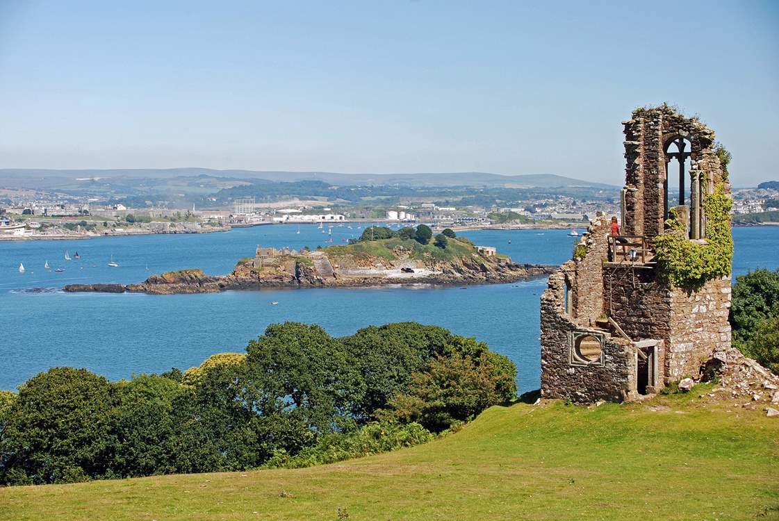 The folly on the Mount Edgcumbe Estate with views across Plymouth Sound and into the city.