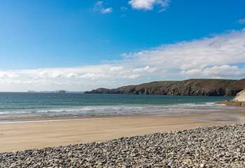 Along the coast, glorious Newgale. Perfect for a stroll along the neverending sands or a refreshing dip in the rolling seas. 