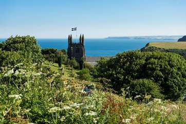 St Gennys' church is backed by the mighty Atlantic.