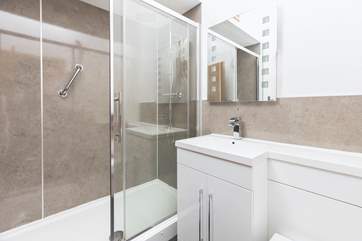 The shower room with a waterfall shower.