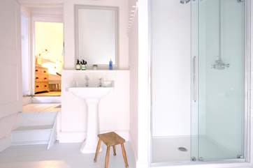 The convenient separate shower-room is on the first floor. Please note there are two steps down to the shower-room.