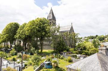 The lovely view of the nearby church.