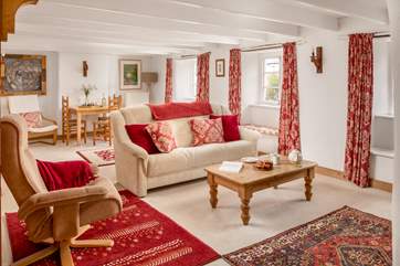 This cottage has plenty of room for four guests, please watch your head on the beams.