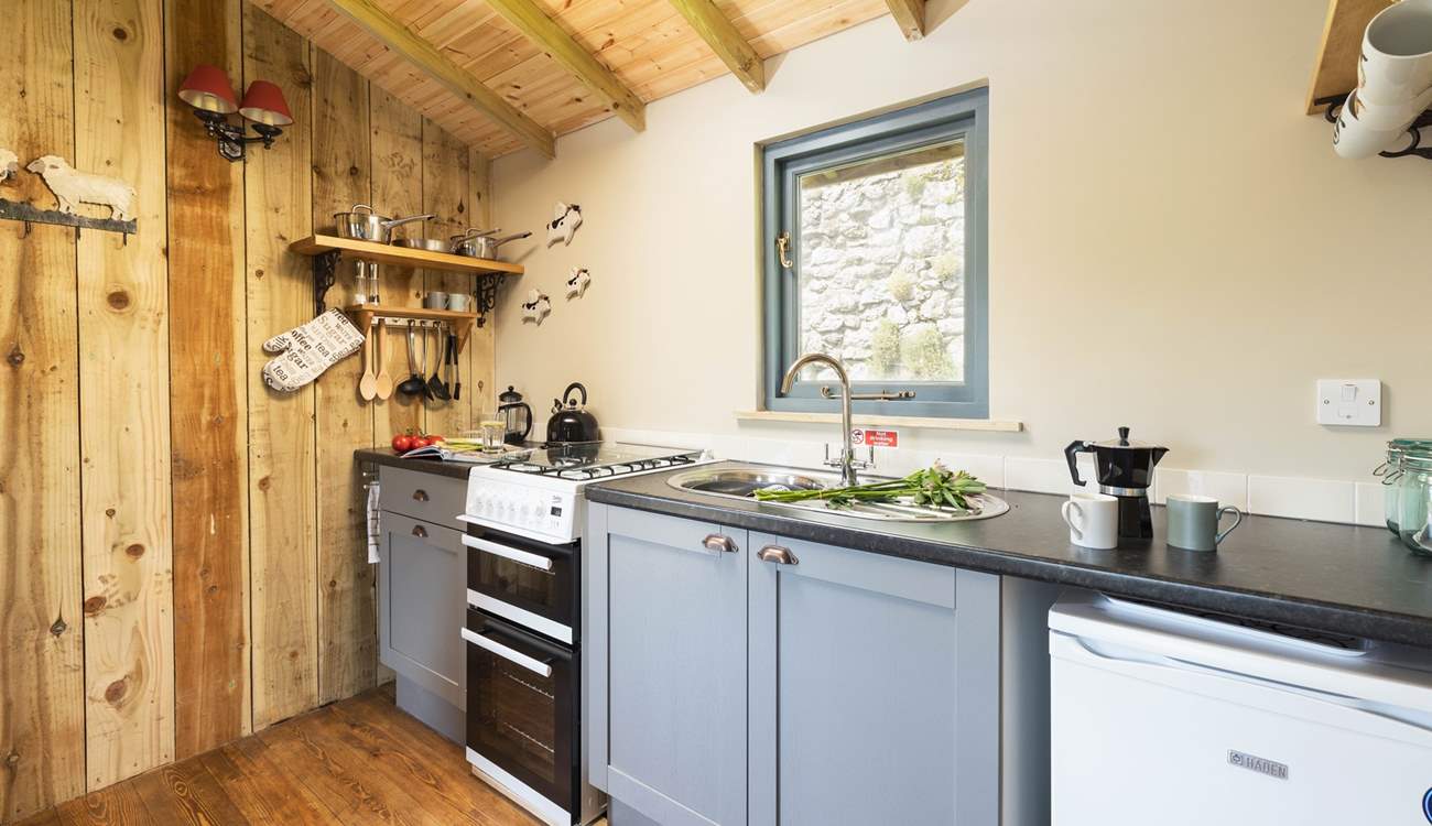 The kitchen is well-equipped. 