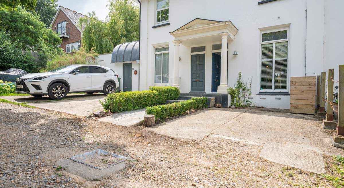 Welcome to Old Bembridge House (with the blue door), a grand property and part of a former hotel, now perfect for an Island holiday. There is parking for one car directly to the front.