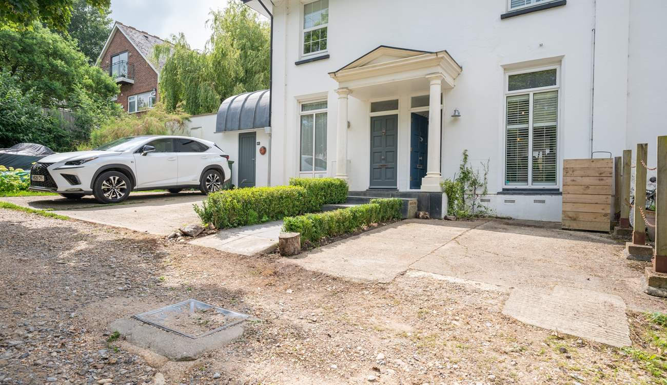 Welcome to Old Bembridge House (with the blue door), a grand property and part of a former hotel, now perfect for an Island holiday. There is parking for one car directly to the front.