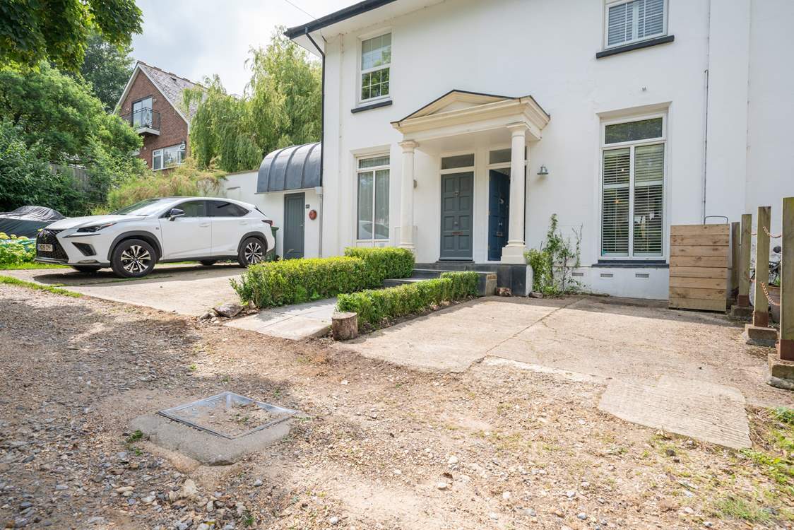 Welcome to Old Bembridge House (with the blue door), a grand property and part of a former hotel, now perfect for an Island holiday. There is parking for one car directly to the front.