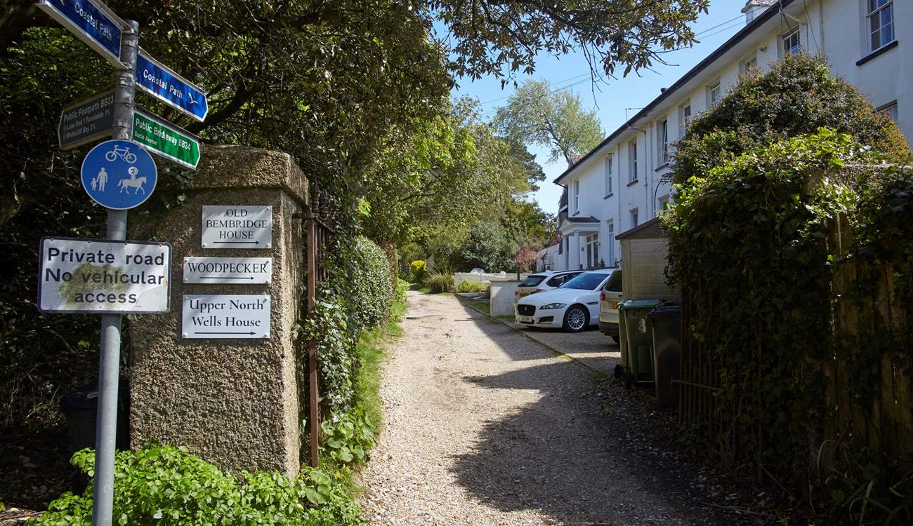 The private unmade lane leading to number Old Bembridge House.