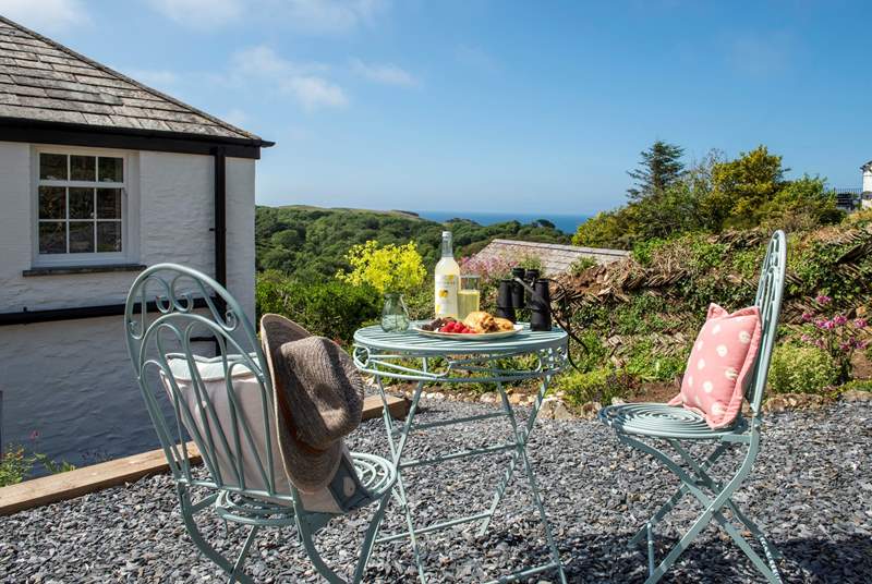 There are a choice of places to sit out and enjoy the setting. The higher terrace is the perfect spot for a morning coffee enjoying those far reaching sea views.