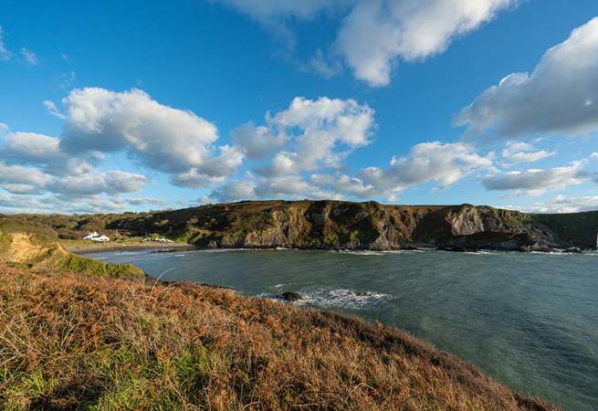 Explore the spectacular North Pembrokeshire coast. Try the Old Sailor Inn at Pwll Gwaelod for fish and chips on the enchanting beach. 