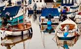 Colourful boats in the harbour at Lyme Regis. - Thumbnail Image