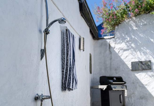 Need to wash off the sand and salt water? Sea Blue House has you covered with the outdoor shower.