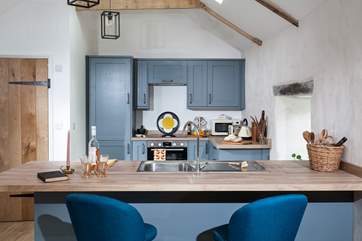 The kitchen is a fabulous shade of blue, during the renovation we named it Dungarth blue.