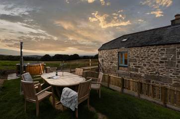 Hot tub and al fresco dining with a view at Dungarth.