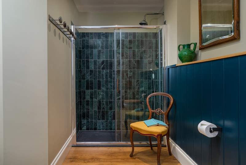 Wash your salty locks in this large shower. 