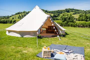 The bell tent offers a beautiful setting set 250 yards through the field from The Loft.