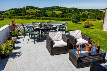 A lovely spot for sociable meal times after a day of exploring. The owners' house is to the right but a small fence will be erected along the run of the patio for privacy.