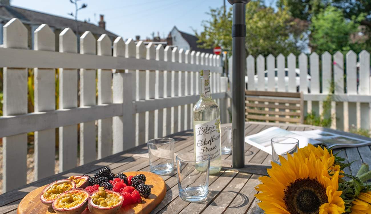 The terrace to the front of the cottage is a real sun-trap.