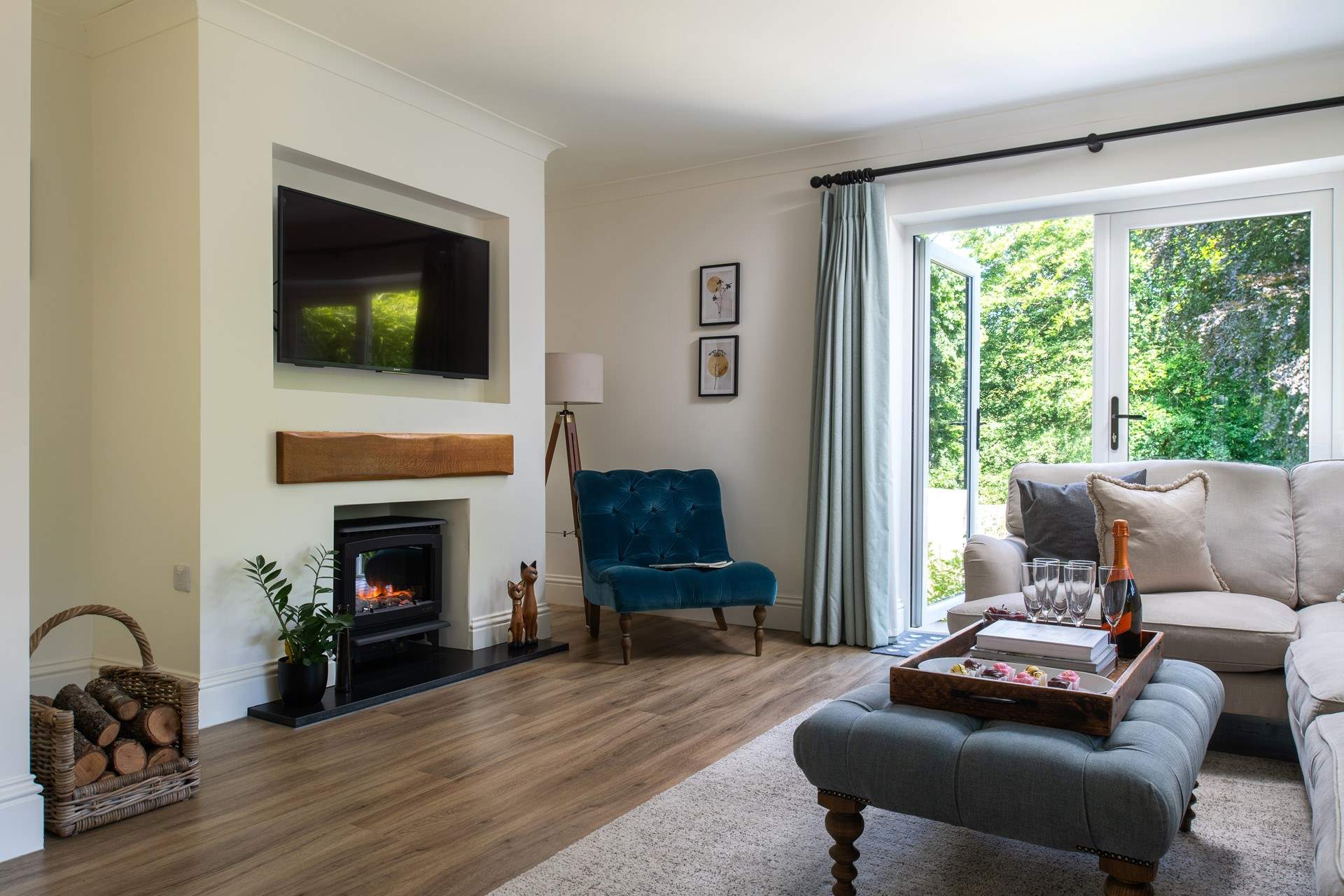 Cosy nights in are guaranteed with the lovely flame effect fire warming the room.