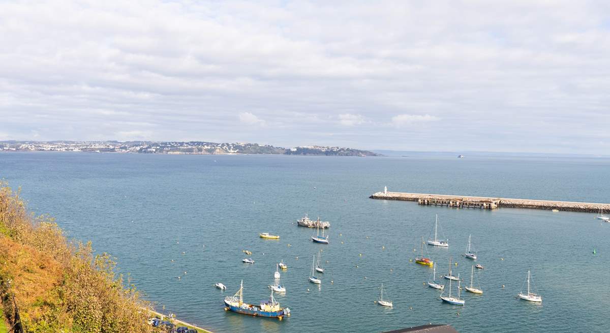 Looking out across the water in the direction of Torquay, Exmouth and the Jurassic coastline beyond. You can see for miles and miles on a clear day.