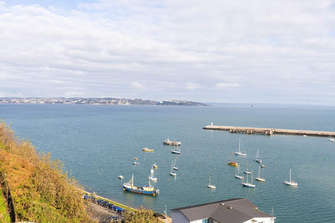 Looking out across the water in the direction of Torquay, Exmouth and the Jurassic coastline beyond. You can see for miles and miles on a clear day.