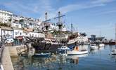 The Golden Hind floats proudly in bustling Brixham harbour. - Thumbnail Image