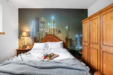 A gorgeous bedroom with luxury bed linens.
