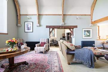 High ceilings and exposed beams add to the character of Thimble Hall.