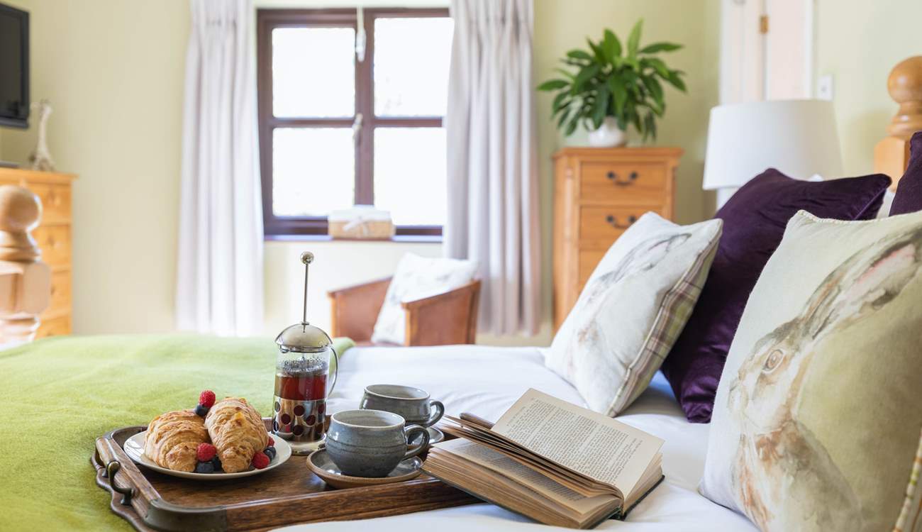 Start as you mean to go on. Relaxing in this beautiful bedroom is the best way to start the day.