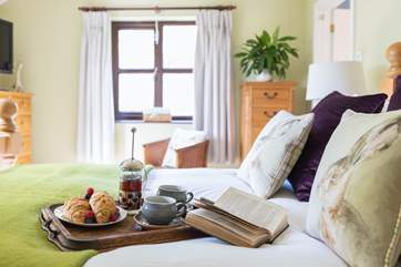 Start as you mean to go on. Relaxing in this beautiful bedroom is the best way to start the day.