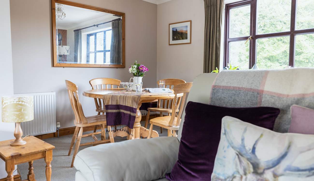 The living area offers a second spot to dine in. 