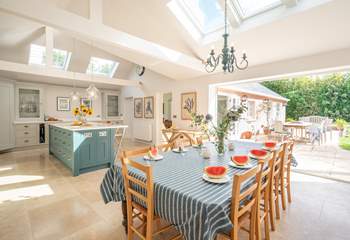 The luxurious kitchen/dining-room showcases plenty of light and space. 