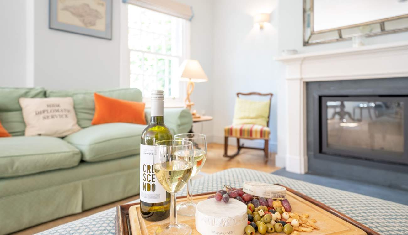 Wine and dine with the fire crackling in the background. 