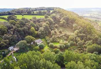 You can see Larch Barn, the neighbouring holiday cottage to the right, Hatway Hideaway tucked away in the middle and just a glimpse of the owner's gorgeous Listed thatched cottage below.